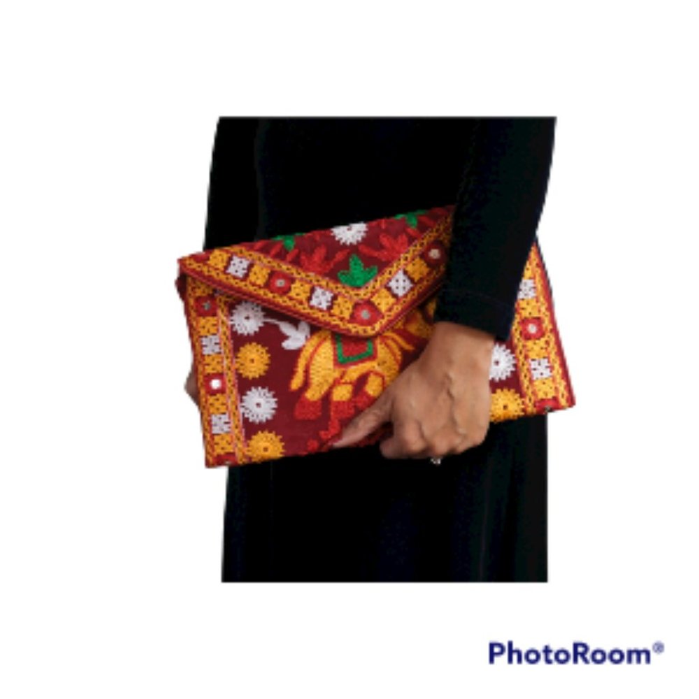 NWT Red Hand Embroidered Boho Bag, Envelope Clutch